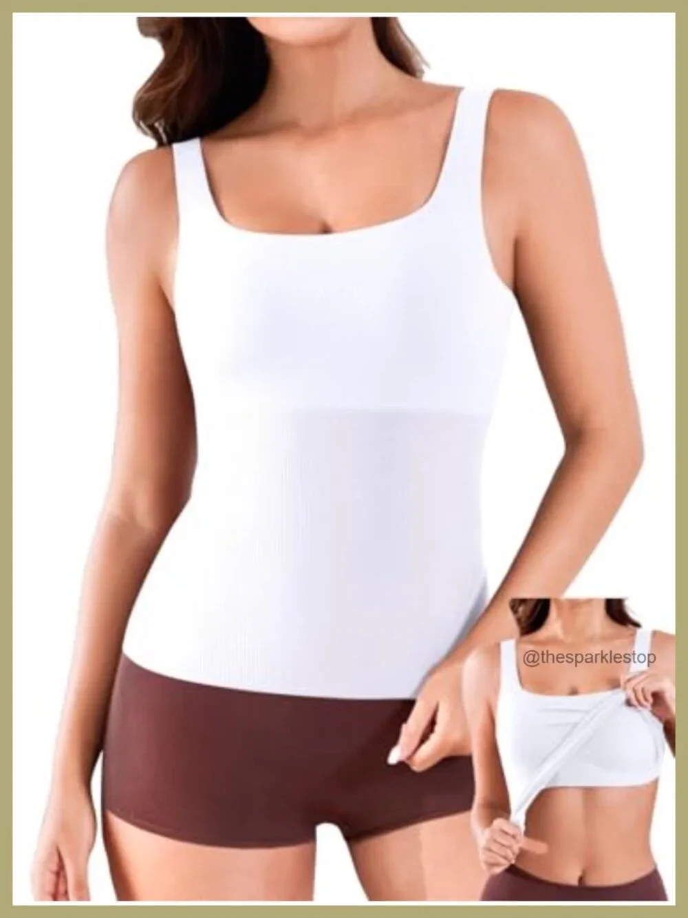 Ribbed Built in Bra Tank Top Square Neck Cami Tanks Padded Undershirts Pajamas